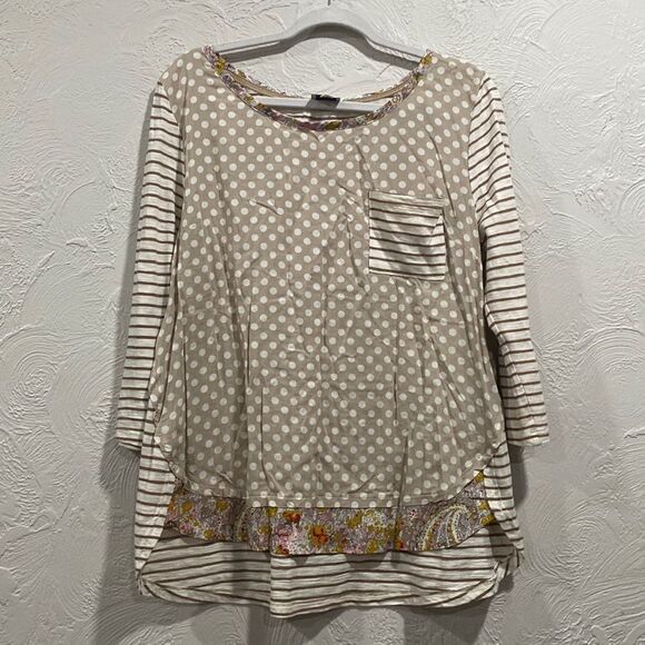Anthropologie Tops - 💥BOGO💥 Postmark Anthropologie White & Tan Farrago Tunic Top Size Large